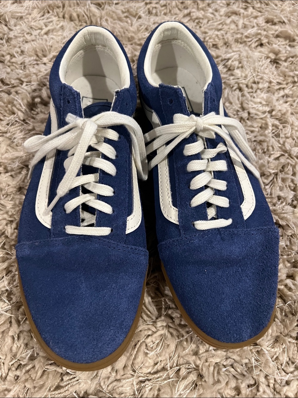 Vans Navy Blue Suede Sneakers with White Stripe